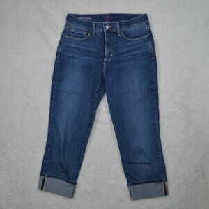 NYDJ Dayla wide cuff capri blue denim high rise straight leg capris size 2